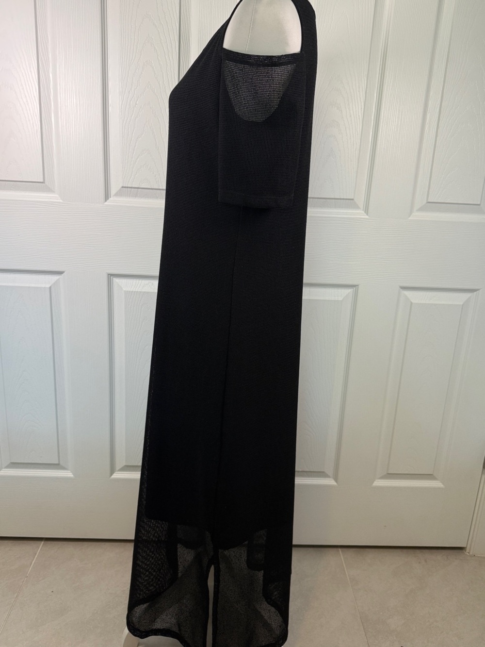 Black Cold-Shoulder Maxi Dress with Sheer Lower Skirt - Picture 6 of 9